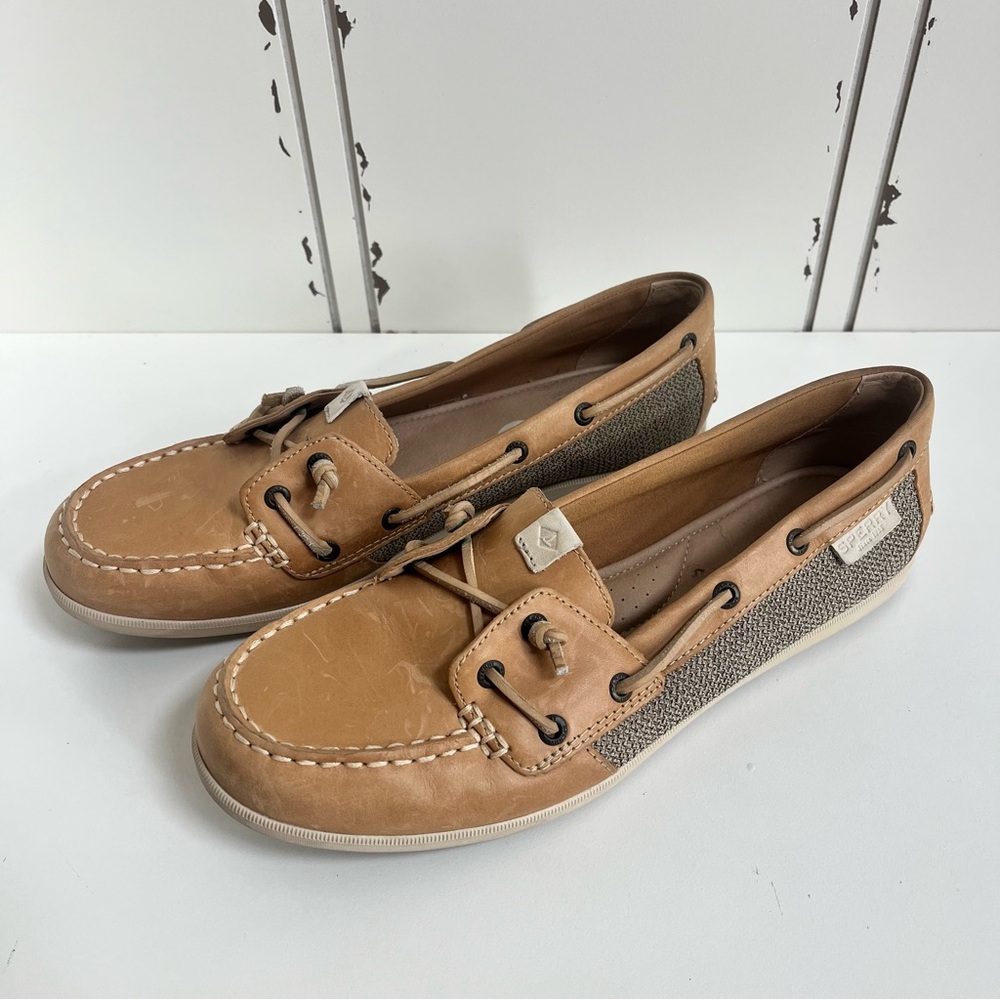 Sperry Women’s Top Sider Coil Ivy Boat Shoes 9.5M Tan Leather Loafers Lace Up